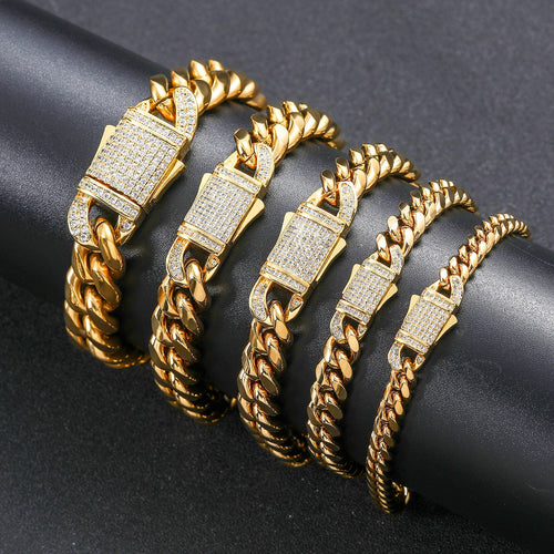 12MM 14K  Gold Plated Iced Out Clasp Miami Cuban Link Bracelet Icedking