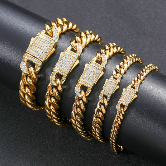 12MM 14K  Gold Plated Iced Out Clasp Miami Cuban Link Bracelet