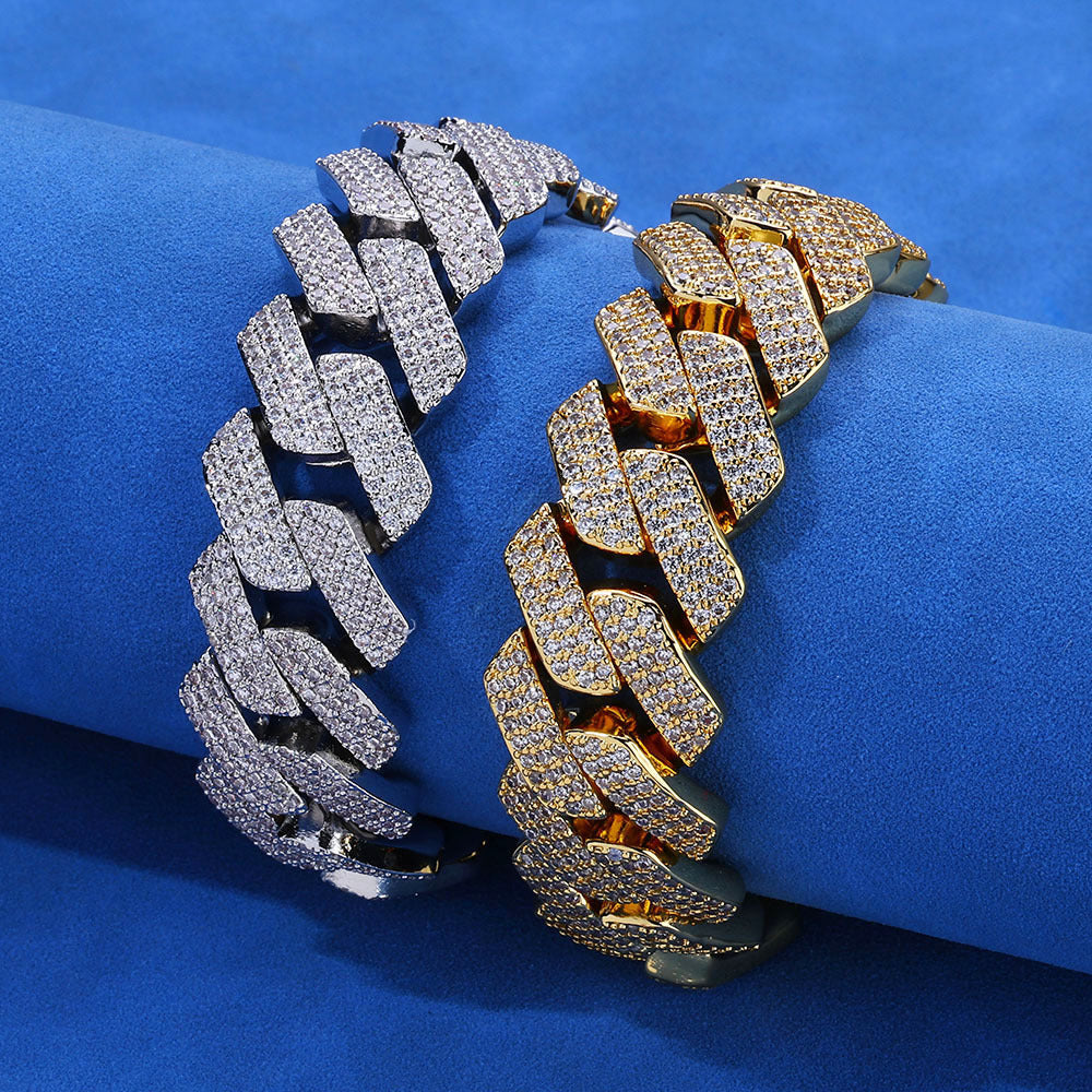 20mm S925 silver moissanite three-row diamond diamond Cuban bracelet