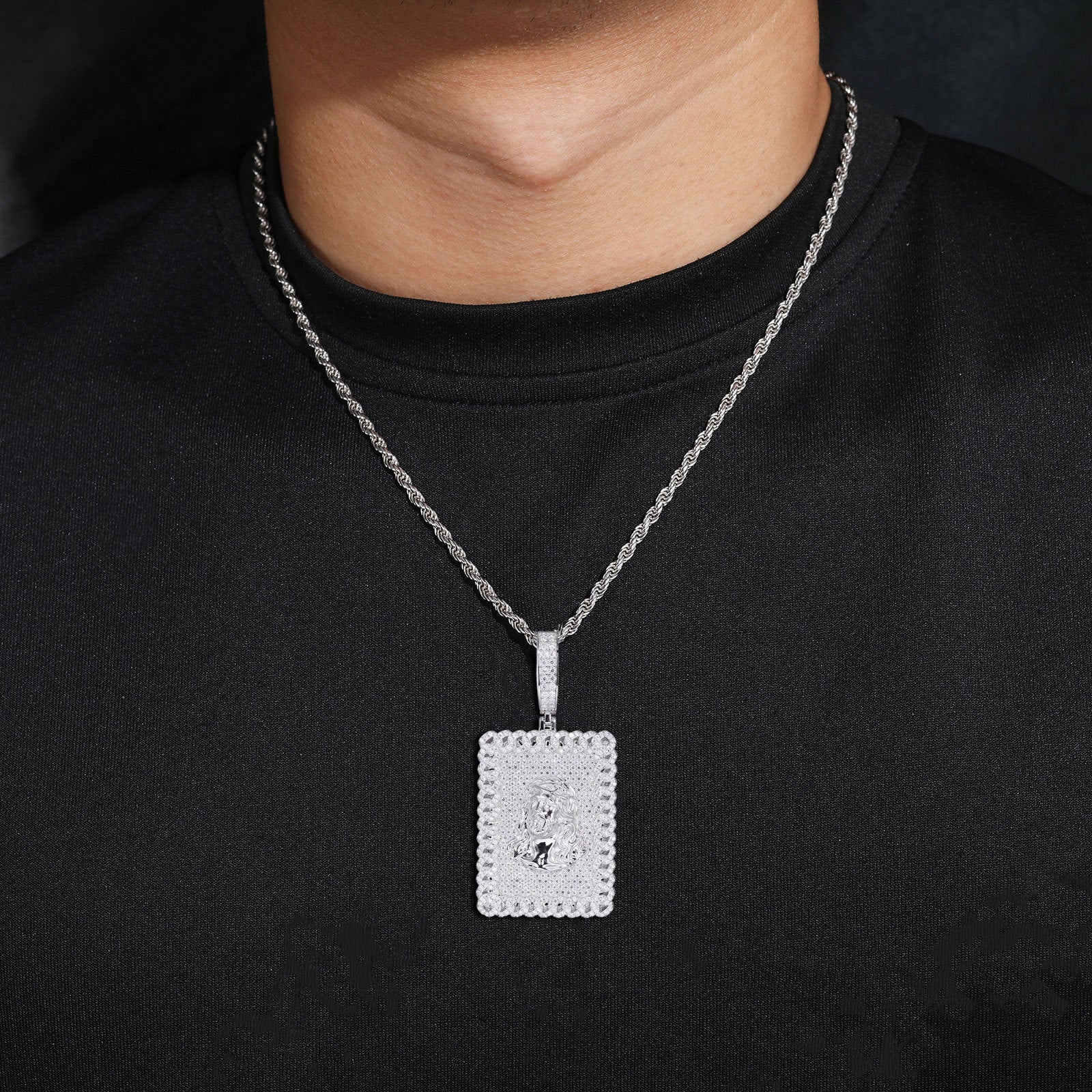 Icy Moissanite Jesus Pendant (Sterling Silver)