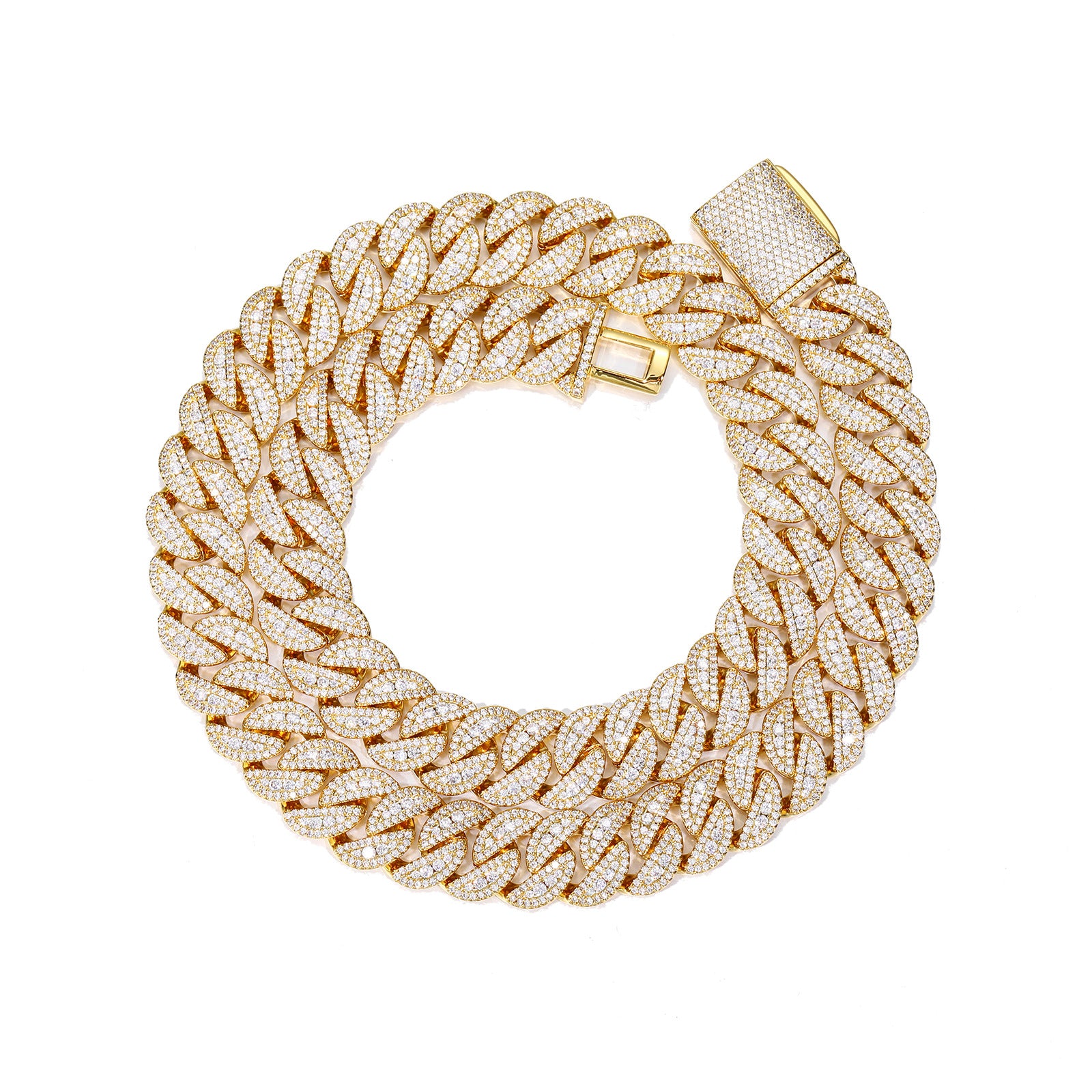 16mm Gold Plate Three-row Zircon bubble Cuban Chain
