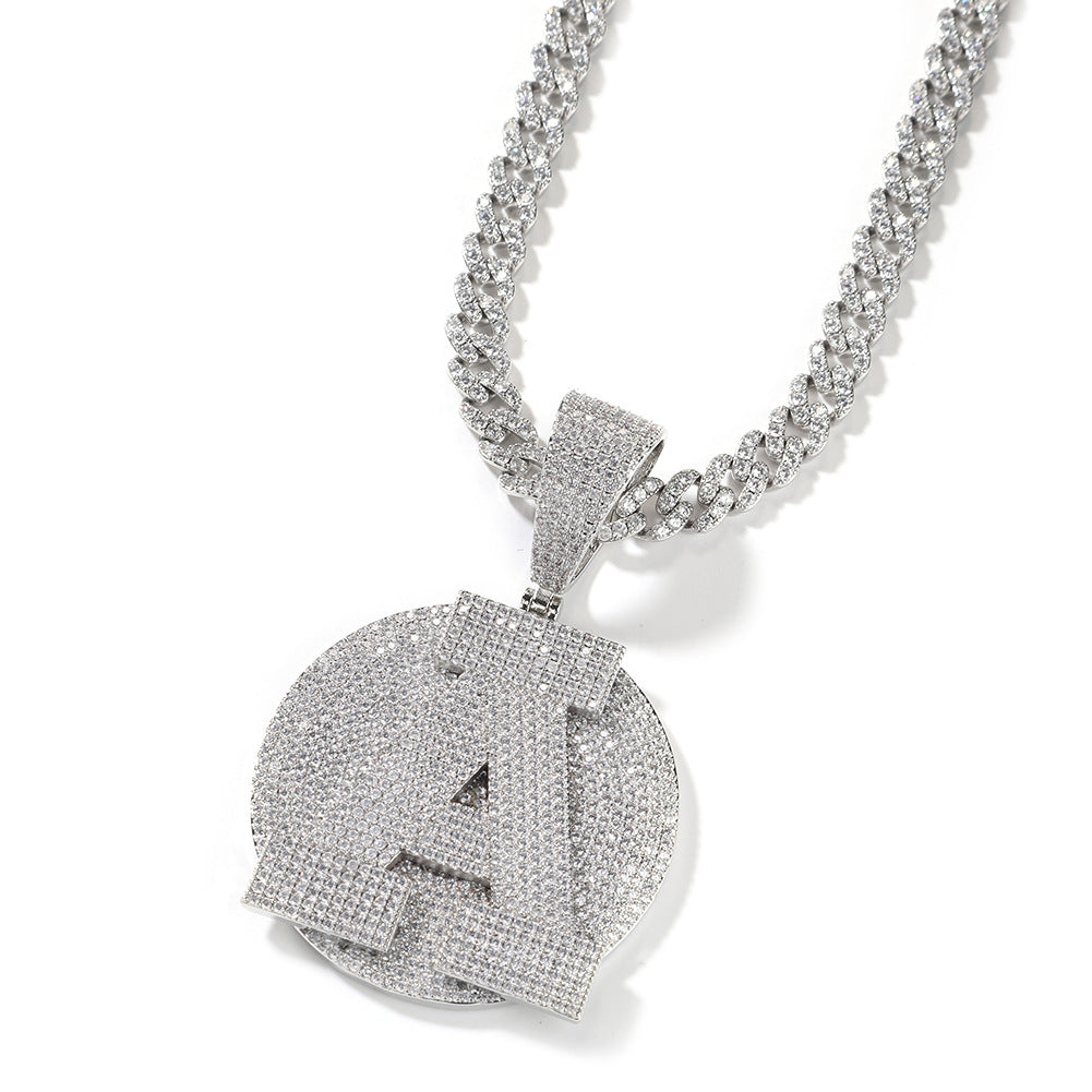Custom Round Base Plate Large Letter Zircon Pendant