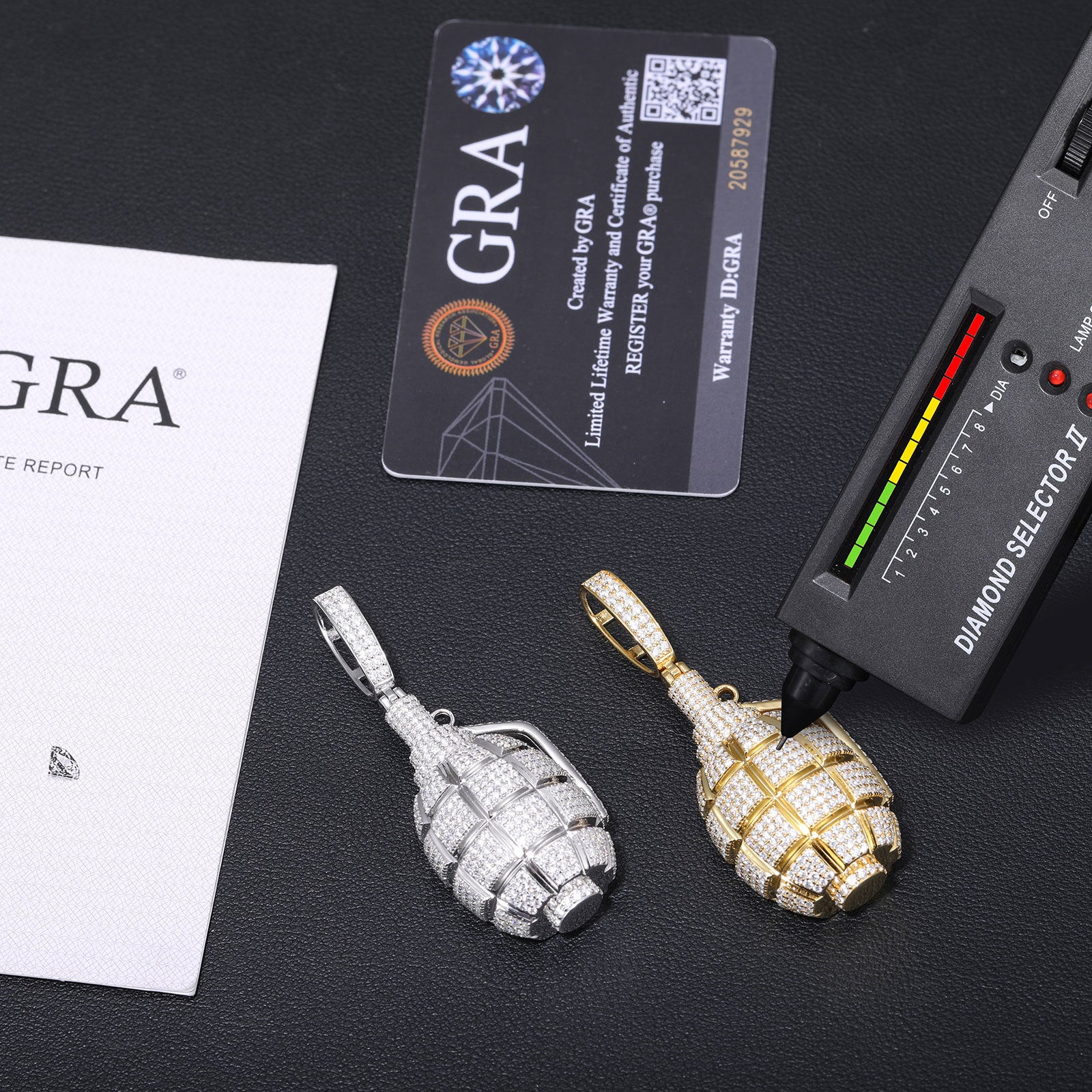 Moissanite Hand Grenade Pendant