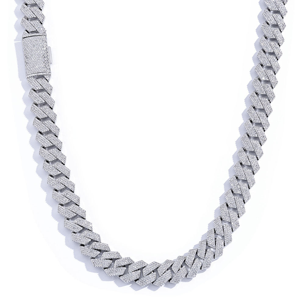 15mm Moissanite S925 Silver Necklace with Diamond Diamond Cuban Chain