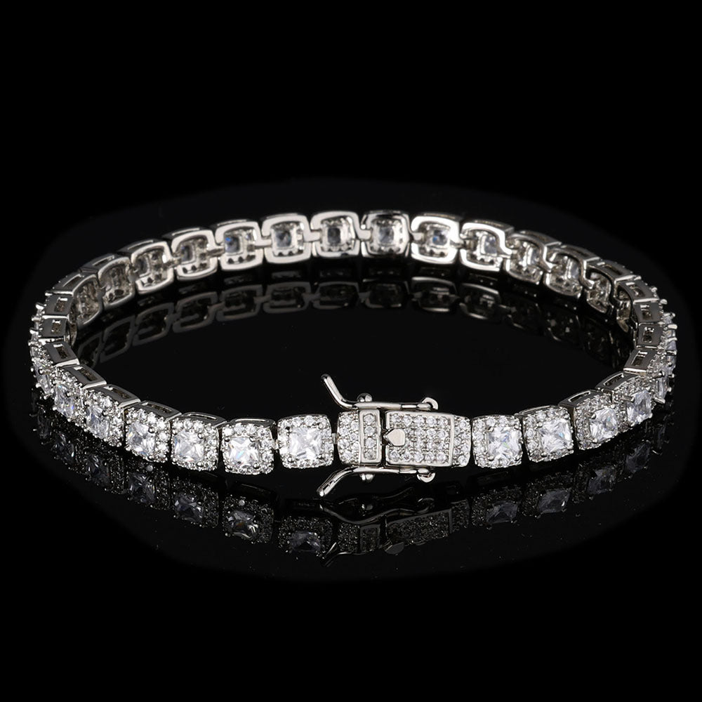 5mm White Gold S925 silver moissanite full diamond rock candy tennis bracelet Gubanlink