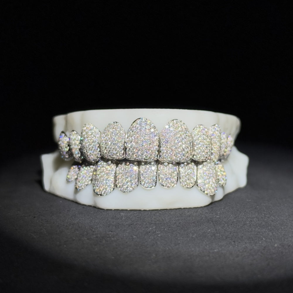 Gubanlink Full Iced Out VVS Moissanite 925 Silver Custom 8 Top Hip Hop Teeth Grillz
