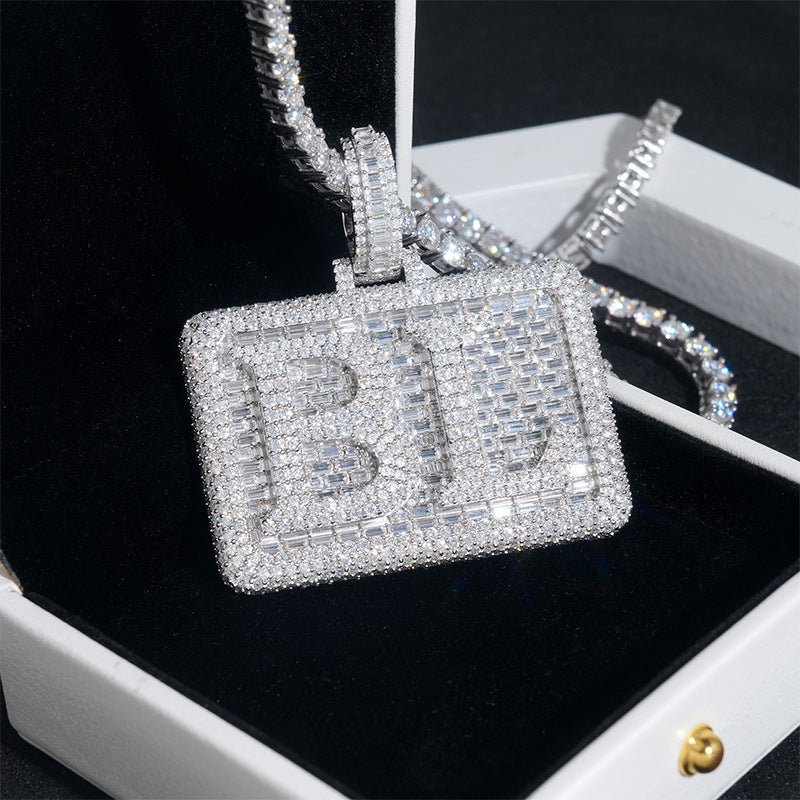 Custom Rectangle Letter Moissanite Pendant Bornreal Jewelry
