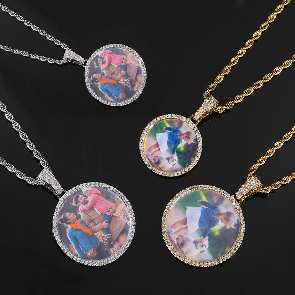 Moissanite S925 Sterling Silver Round Photo Frame Pendant