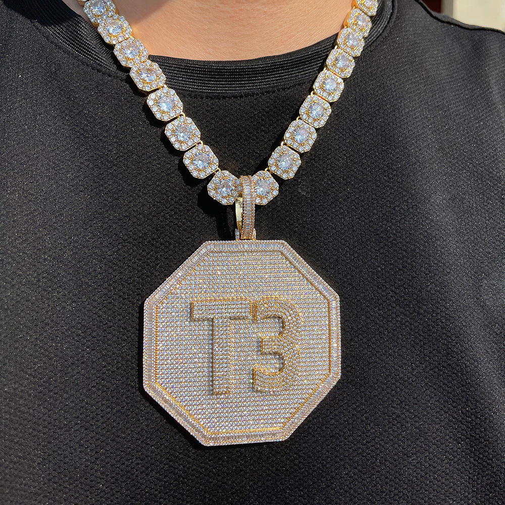 3D Big Octagon Custom Letter Pendant