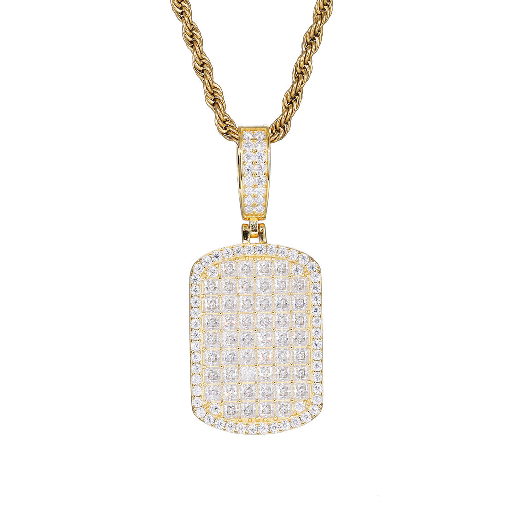 S925 Princess Cut Moissanite Dog Tag Pendant