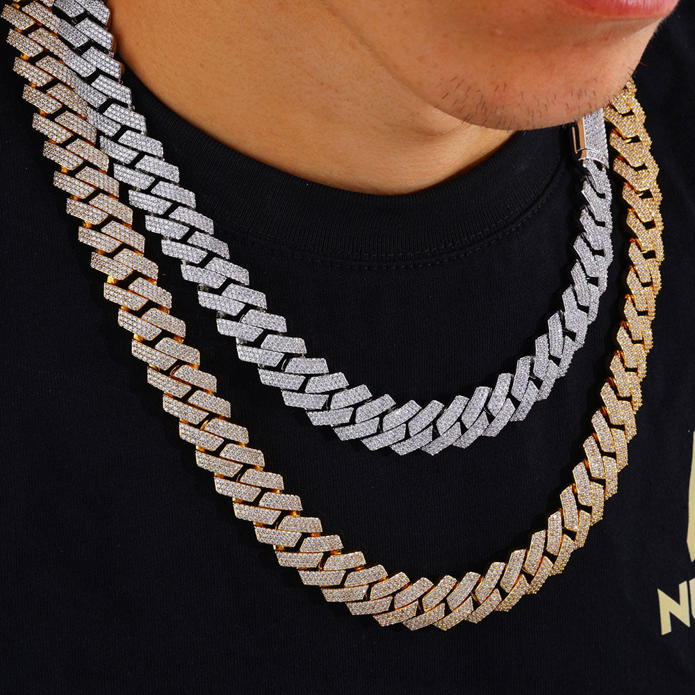 12mm S925 silver moissanite three-row  diamond Cuban Link Chain