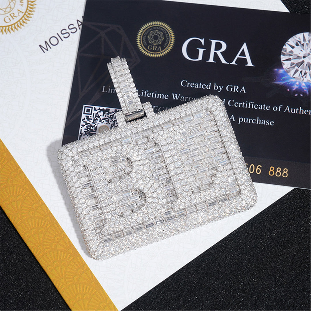Custom Rectangle Letter Moissanite Pendant Bornreal Jewelry