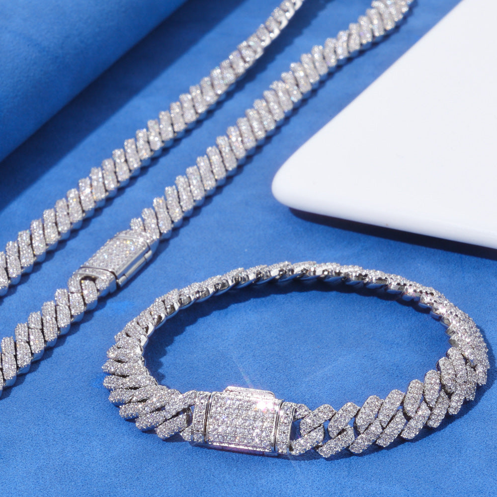 8mm S925 silver double row diamond moissanite bracelet Gubanlink