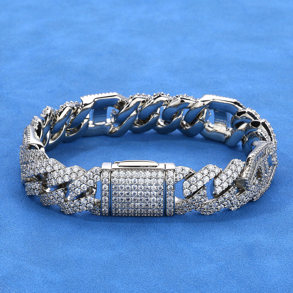 15mm S925 silver moissanite pig nose diamond cuban bracelet