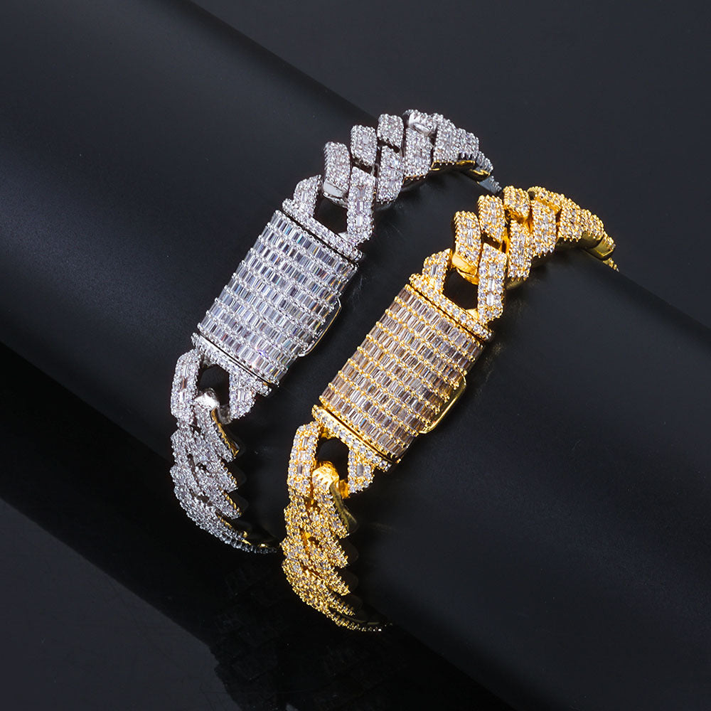 14mm S925 silver moissanite mixed inlaid T square diamond Cuban chain bracelet