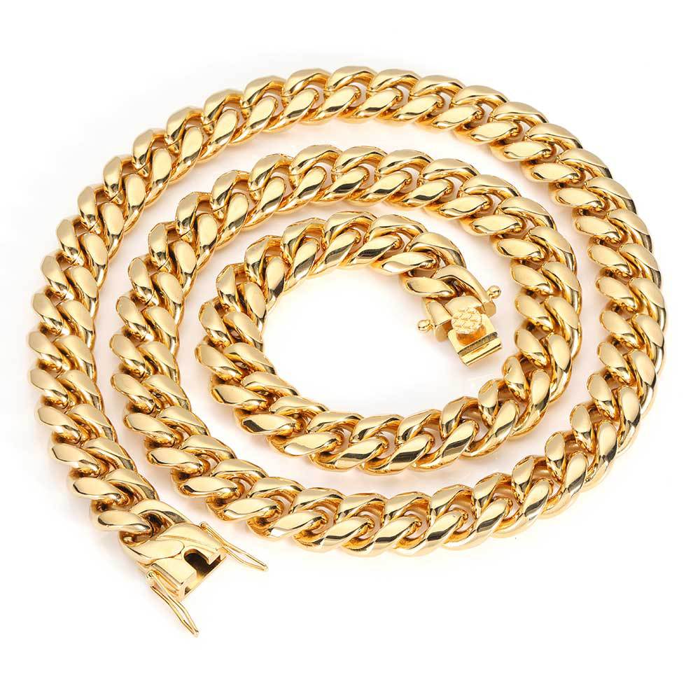 8/10/12/14/16/18MM 18K Gold Plated  Miami Cuban Link Chain