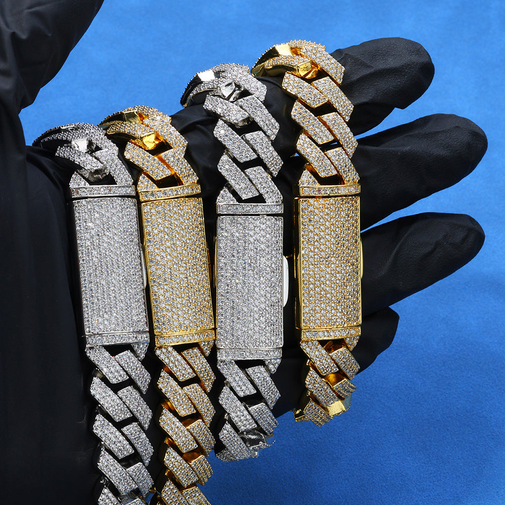 12mm S925 silver moissanite three-row  diamond Cuban Link Chain