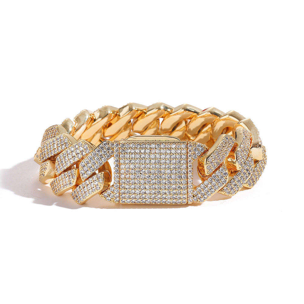 20mm S925 silver moissanite three-row diamond diamond Cuban bracelet