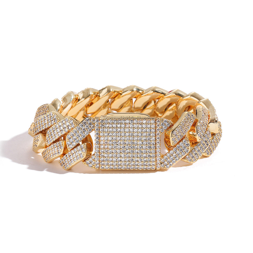 20mm S925 silver moissanite three-row diamond diamond Cuban bracelet Gubanlink