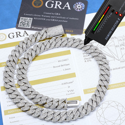 14mm S925 silver moissanite flip clasp Cuban Link Chain