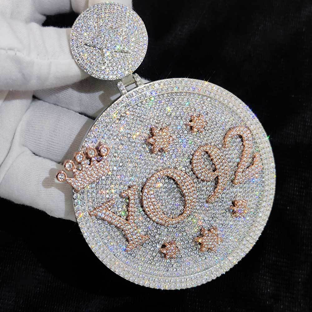 Customized Letter and Number Round Star Crown Pendant