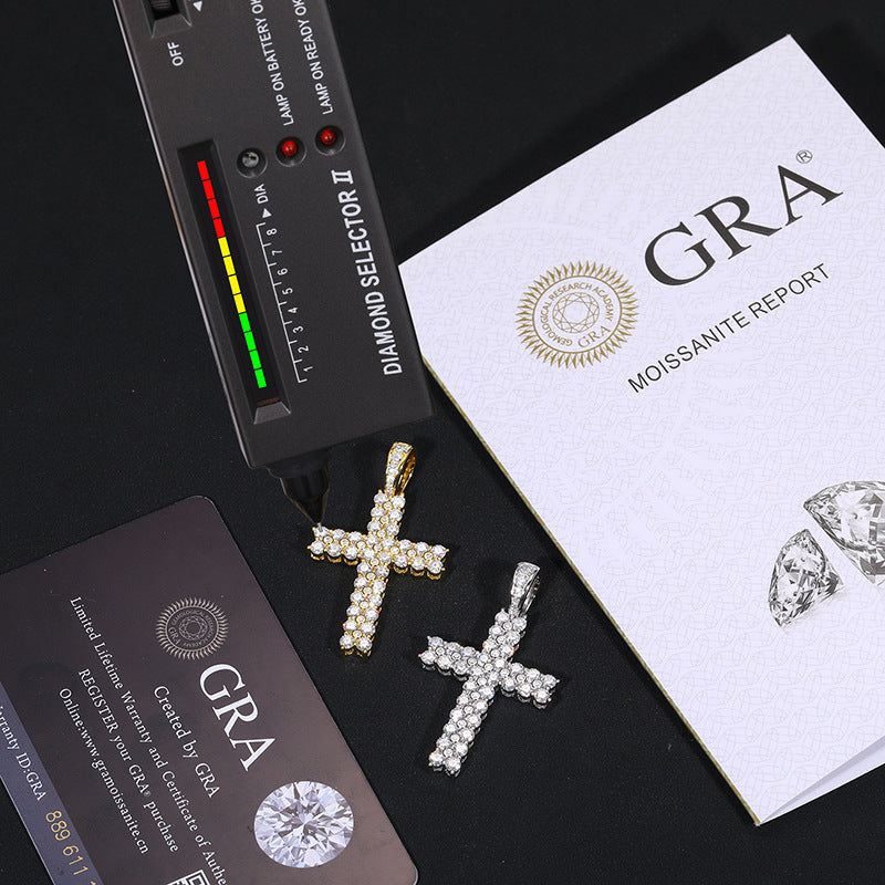 Hip Hop Moissanite Cross Pendant Gold Plated Necklace