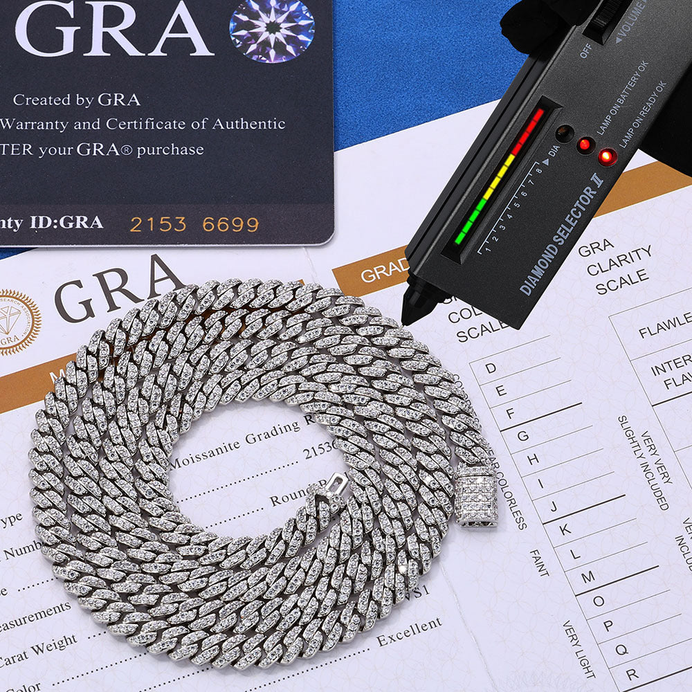 6mm S925 silver single row moissanite Cuban Link Chain