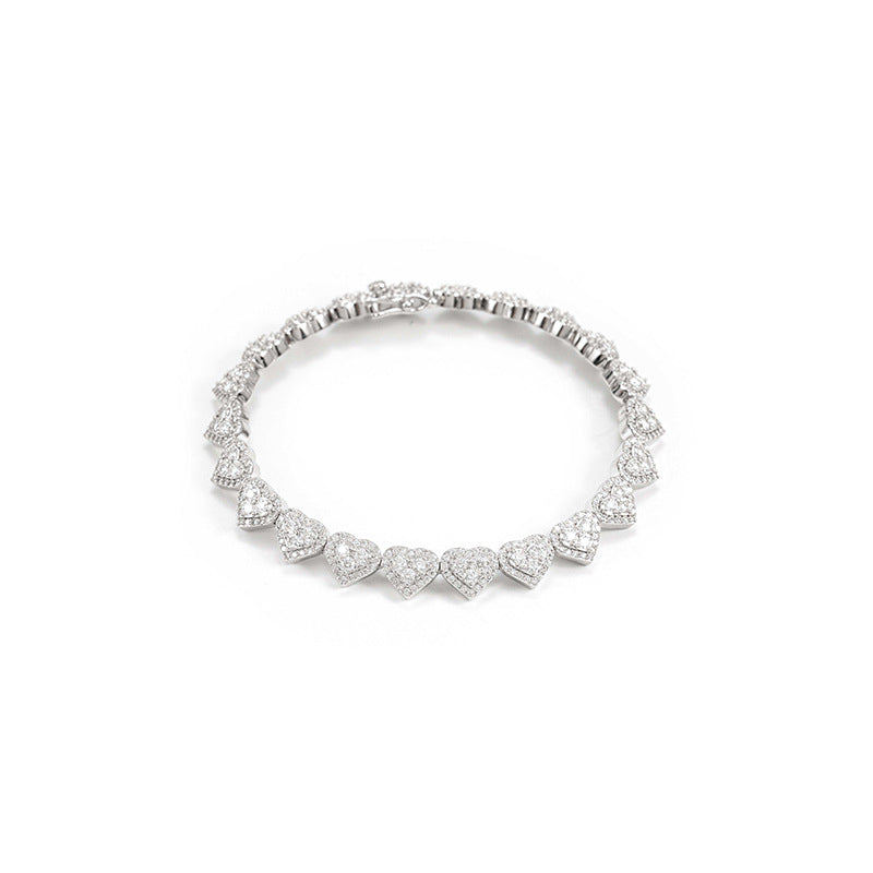 8mm 925 Silver Heart Shape Moissanite Cuban Link Bracelet Gubanlink