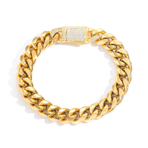 12MM 14K  Gold Plated Iced Out Clasp Miami Cuban Link Bracelet