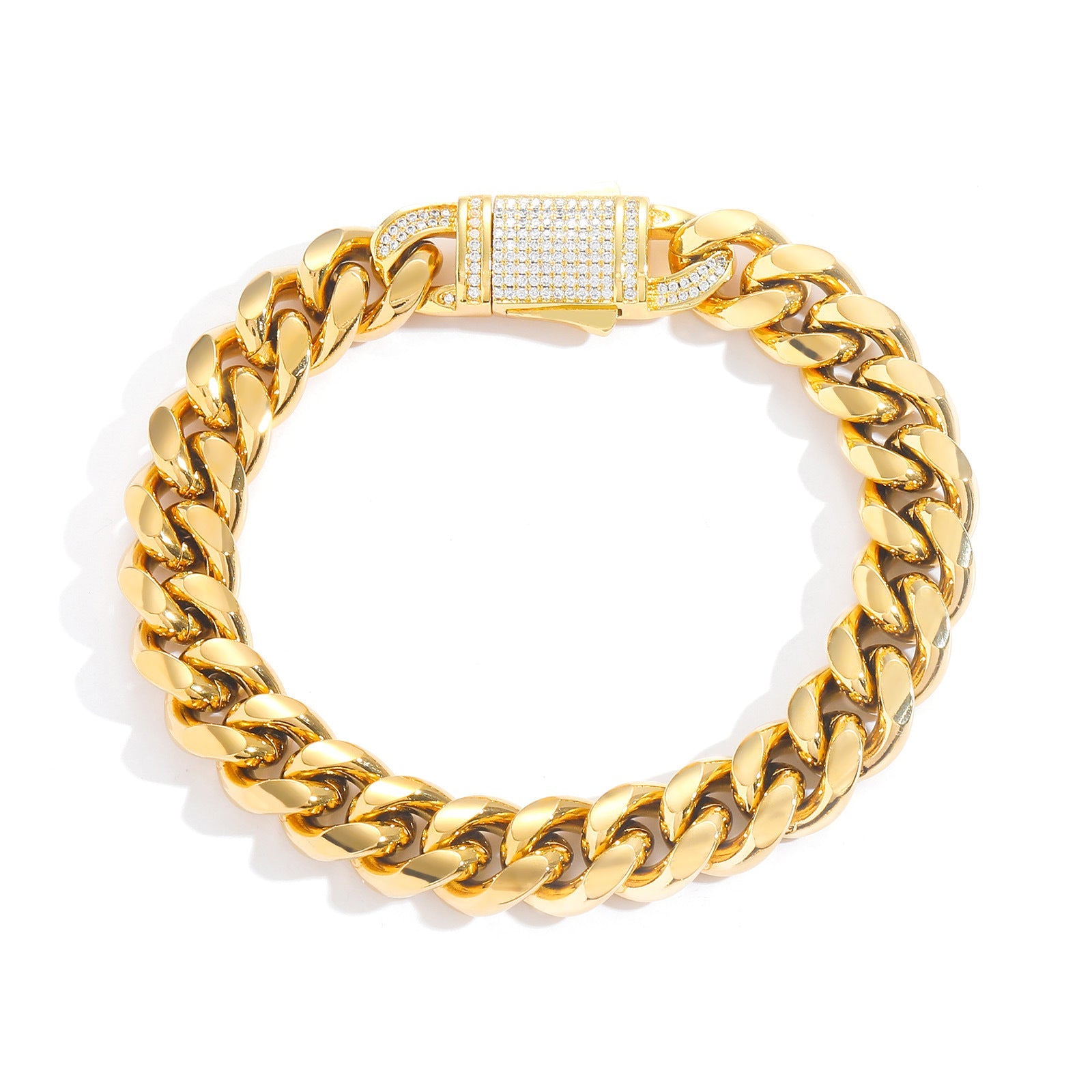 12MM 14K  Gold Plated Iced Out Clasp Miami Cuban Link Bracelet Icedking