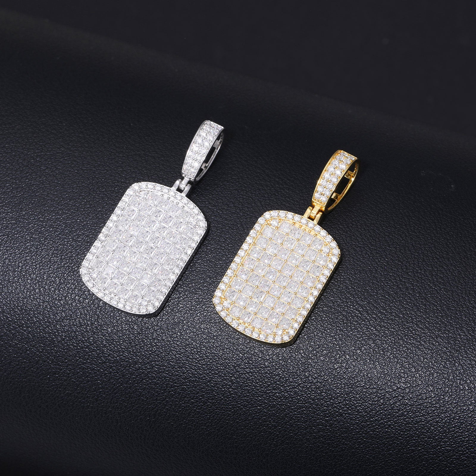S925 Silver Moissanite Military Brand Necklace Rectangular Pendant Thegoldlinks
