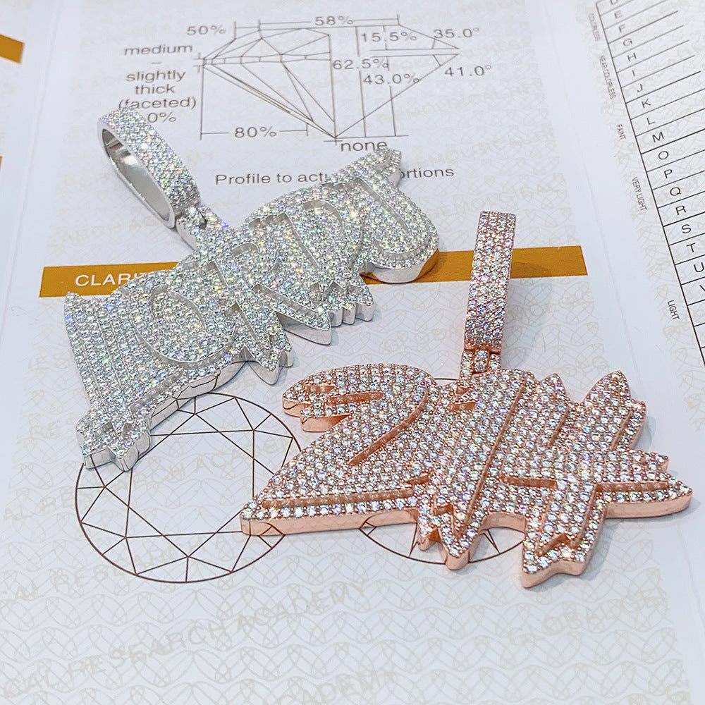 Silver Moissanite Burr Letter Necklace Pendant