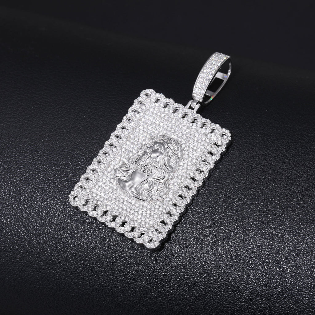 Icy Moissanite Jesus Pendant (Sterling Silver)