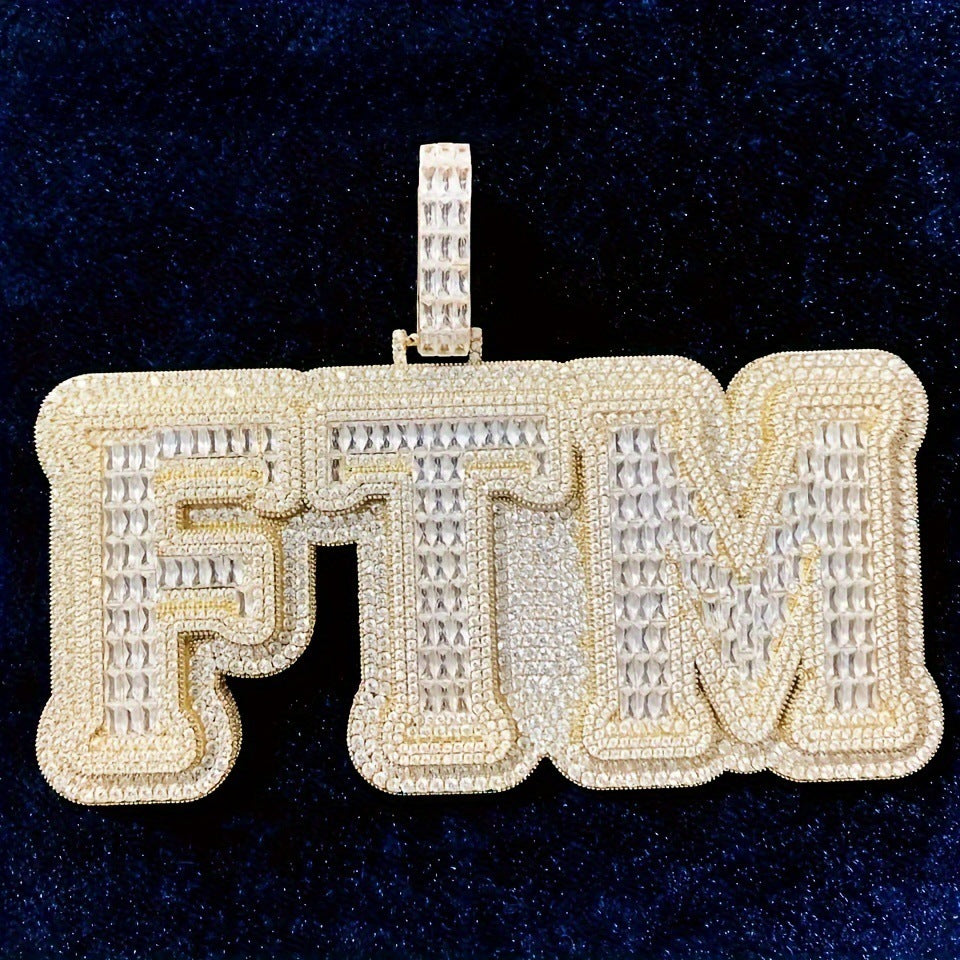 Custom Square and Round Mixed Inlaid Zircon Letter Pendant Gubanlink
