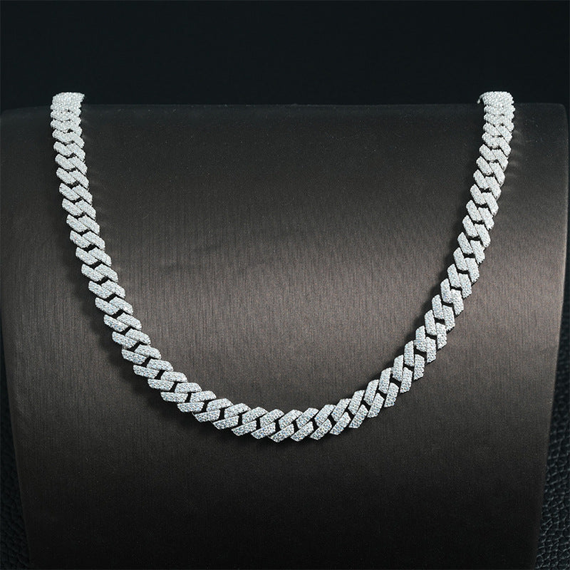 8mm S925 silver diamond row moissanite Cuban Link Chain