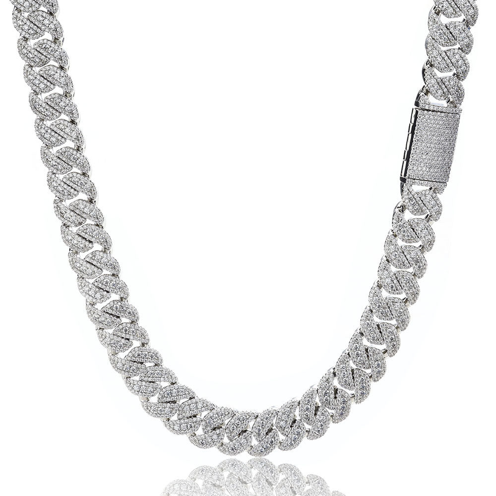 14mm S925 silver moissanite flip clasp Cuban Link Chain