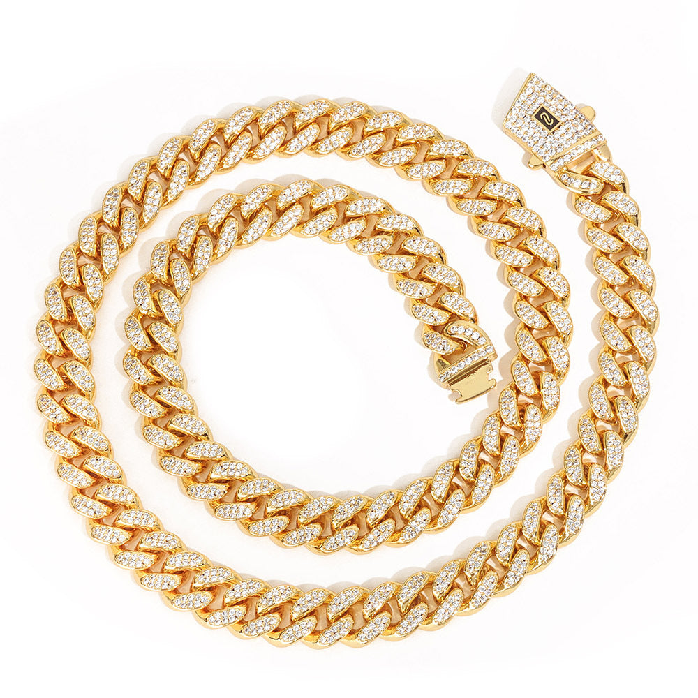 12mm S925 silver double row moissanite Moroccan Cuban Link Chain