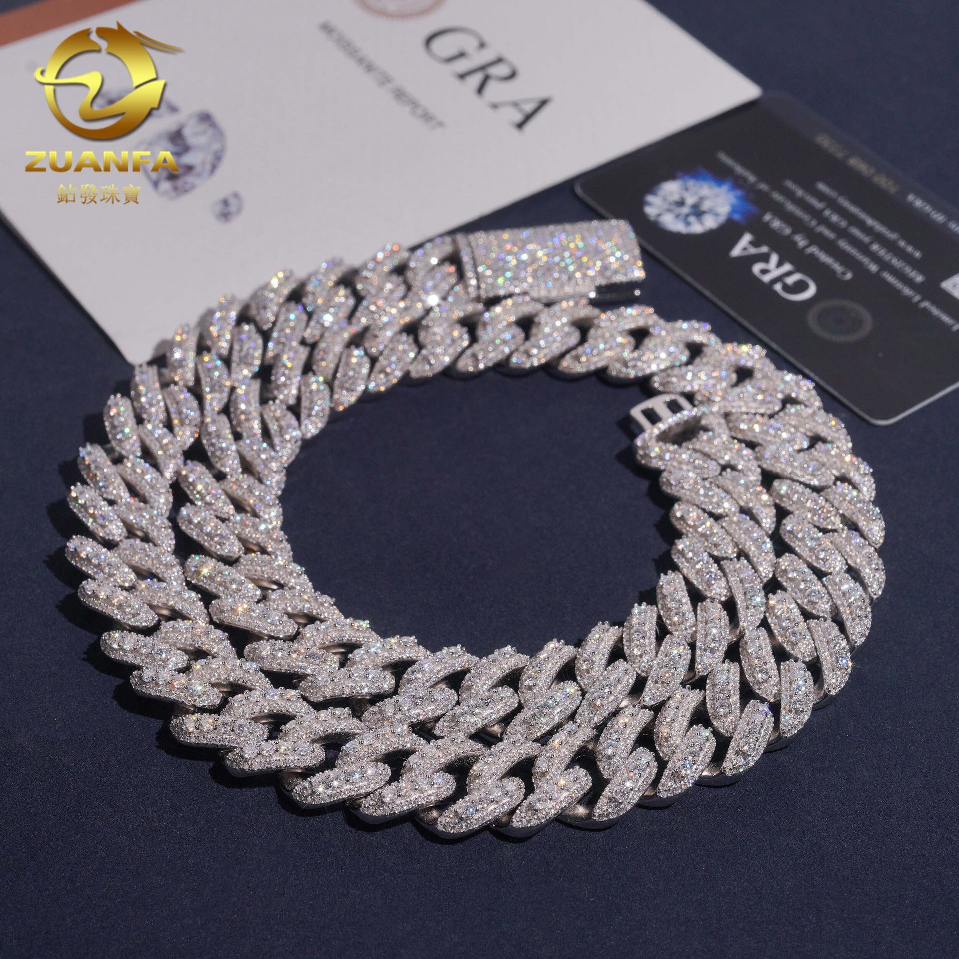 13mm/15mm/16mm/18mm New S925 Silver Moissanite Crescent Cuban Chain Gubanlink