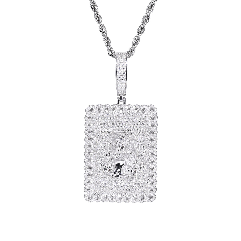 Icy Moissanite Jesus Pendant (Sterling Silver)