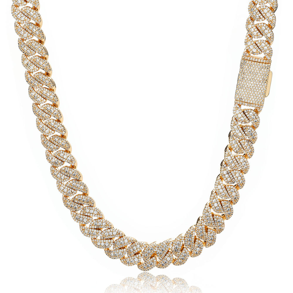 14mm S925 silver moissanite flip clasp Cuban Link Chain