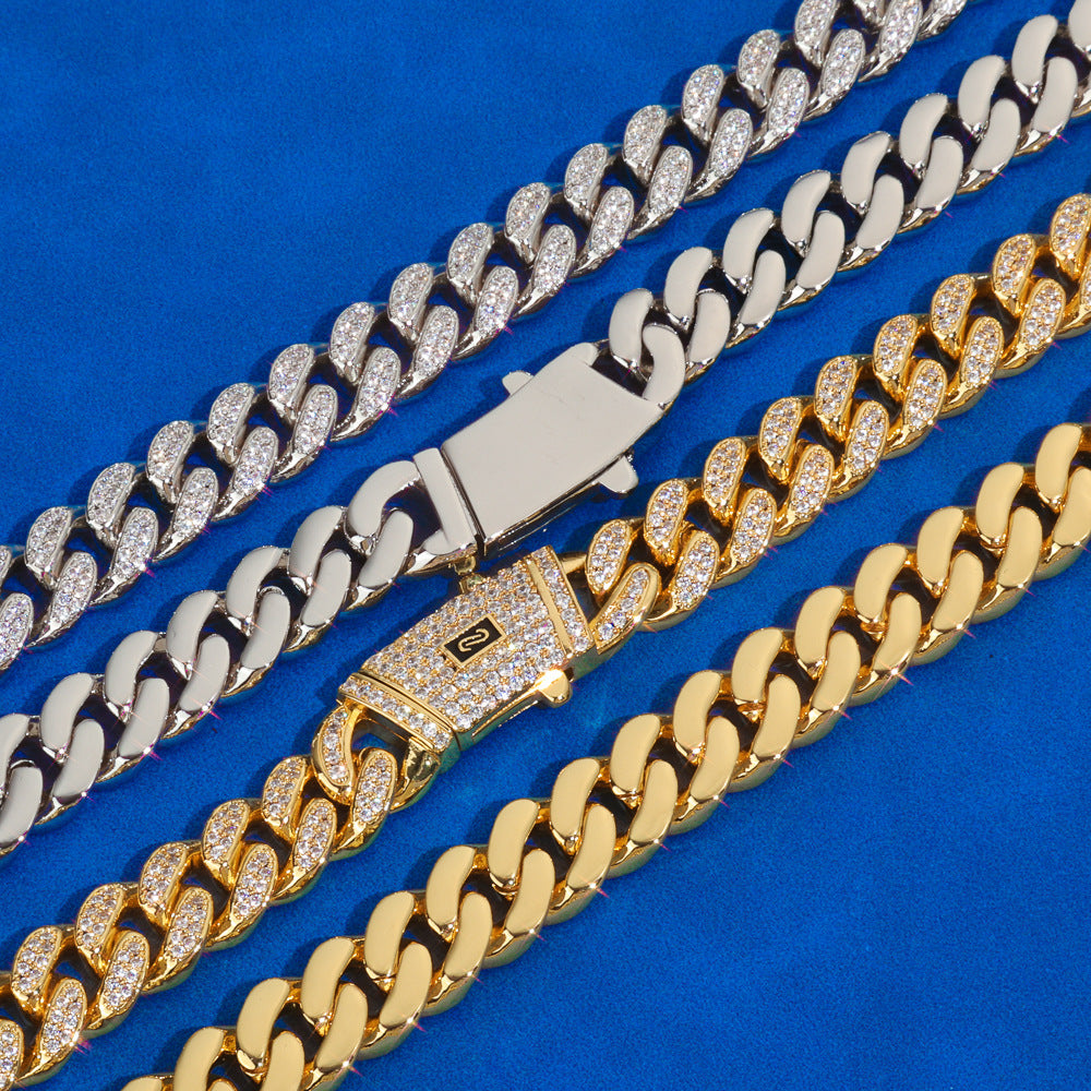 12mm S925 silver double row moissanite Moroccan Cuban Link Chain