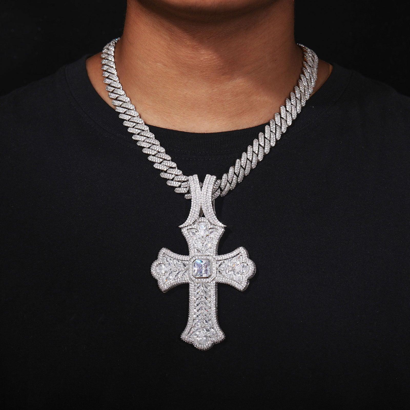 Oversized  CZ Stone Cross Pendant