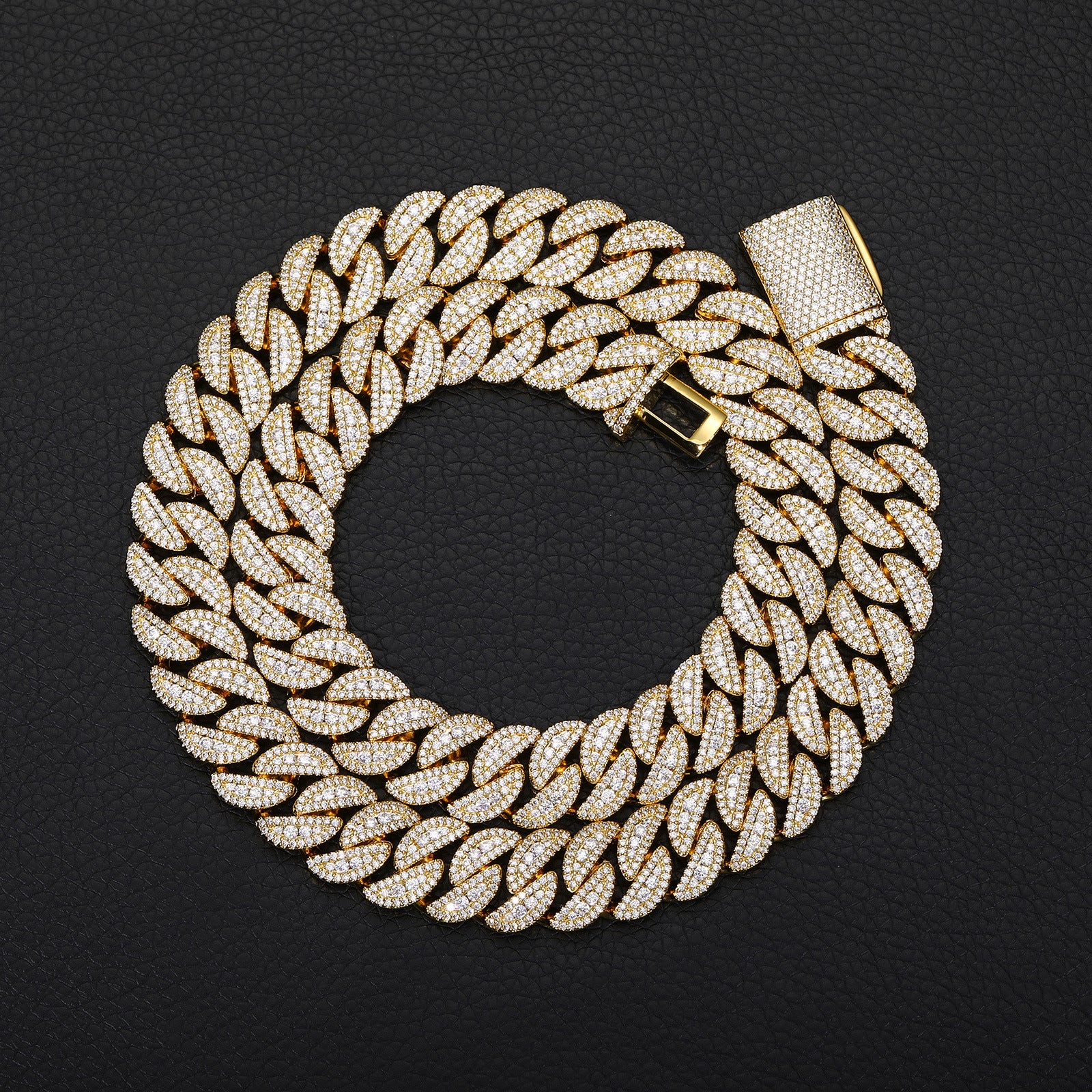 12MM Gold Plate Three-row Zircon bubble Cuban chain