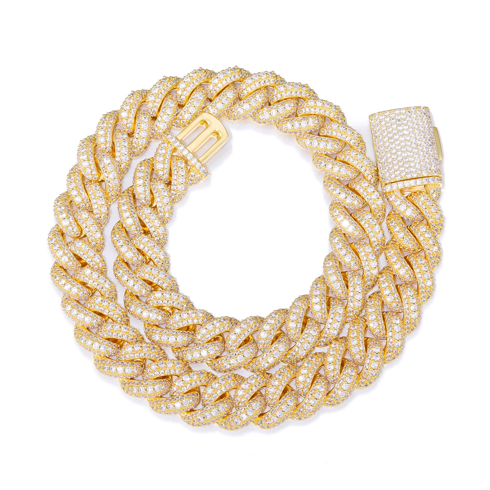 18mm Gold Plated Three-row Zircon Bubble Cuban Chain