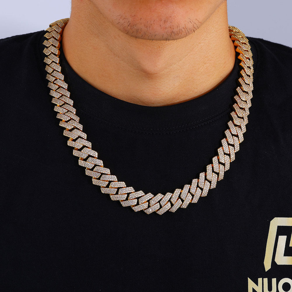 12mm S925 silver moissanite three-row  diamond Cuban Link Chain
