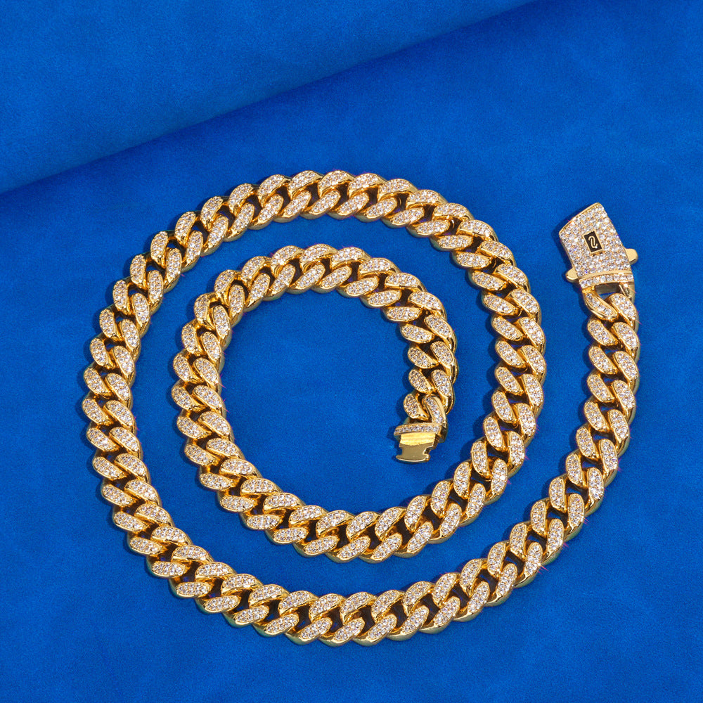12mm S925 silver double row moissanite Moroccan Cuban Link Chain
