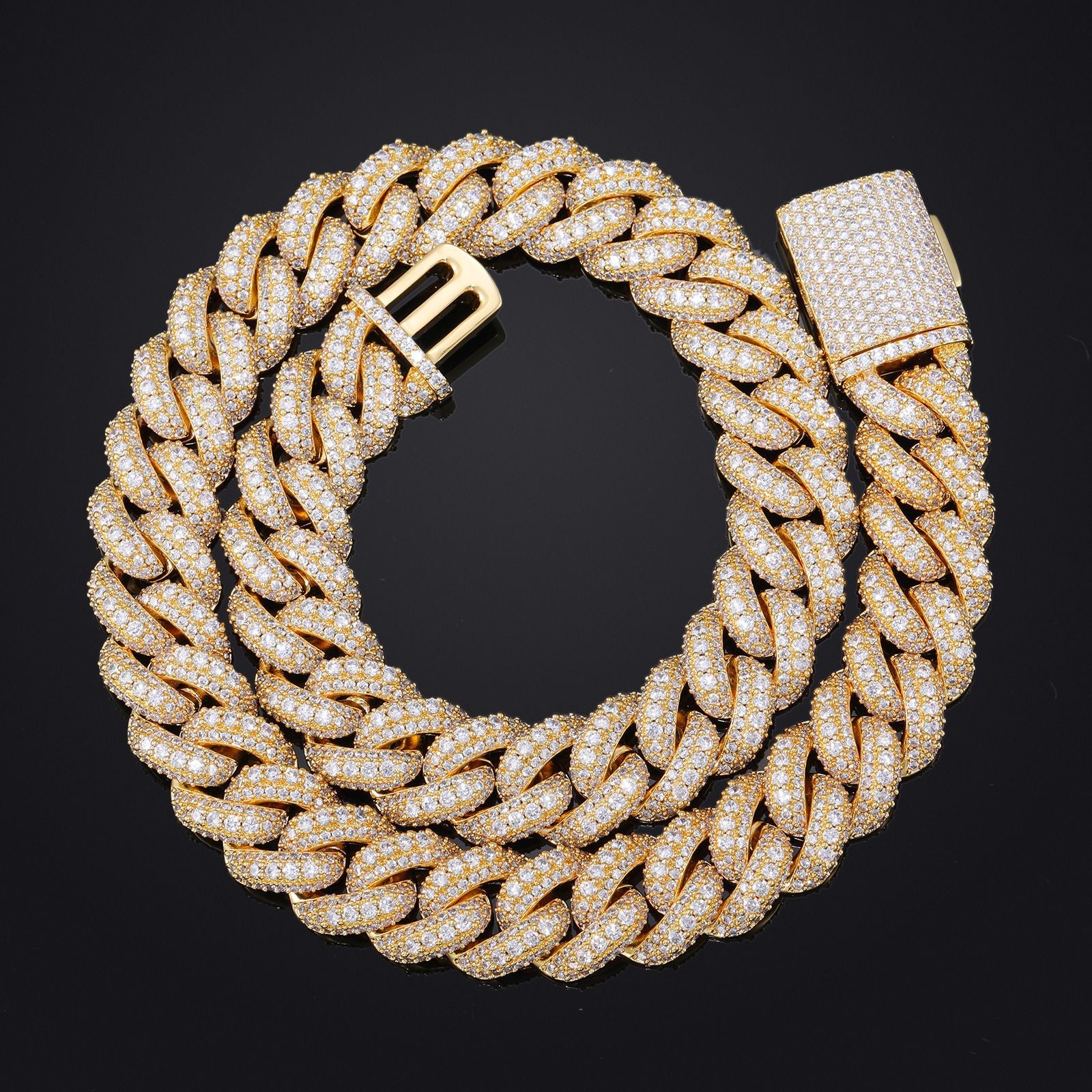 18mm Gold Plated Three-row Zircon Bubble Cuban Chain