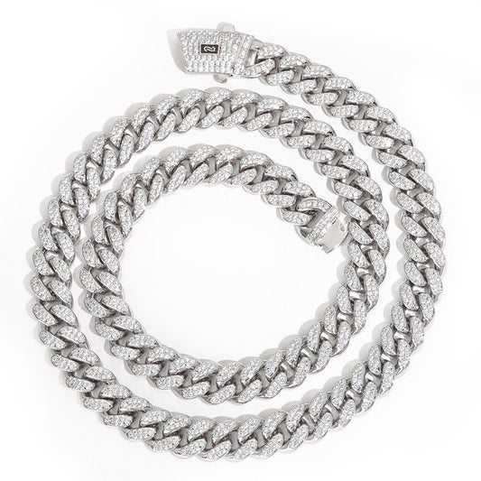 12mm S925 silver double row moissanite Moroccan Cuban Link Chain