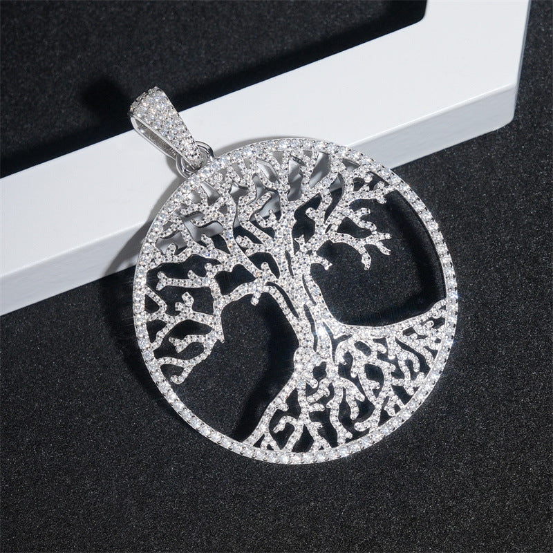 S925 Sterling Silver Moissanite Tree Of Life Baguette Cut Pendant