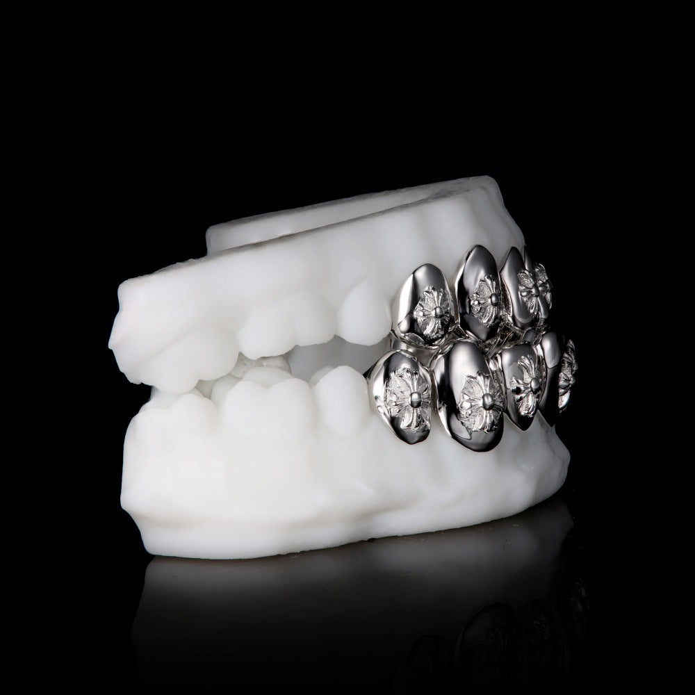 Cross Embossed Sterling Silver Braces Grillz
